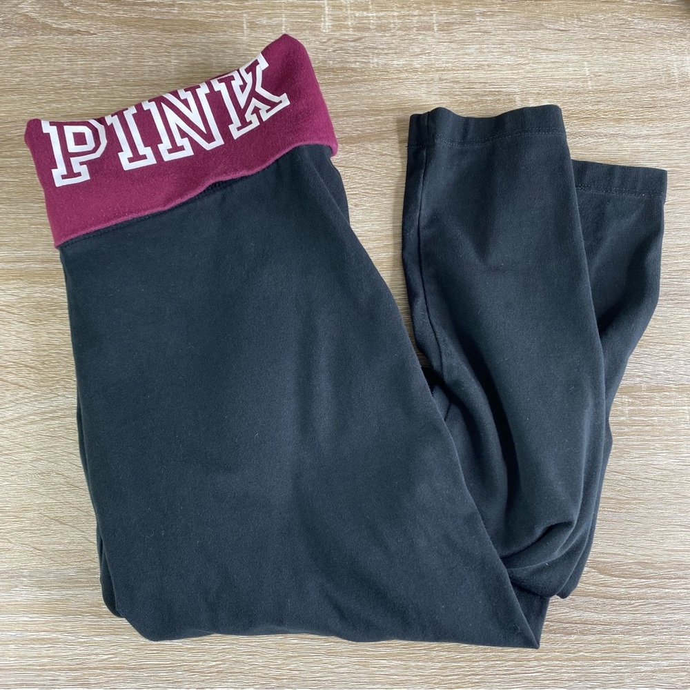 Pink Victoria’s Secret Yoga pants/leggings with magenta waistband size Small